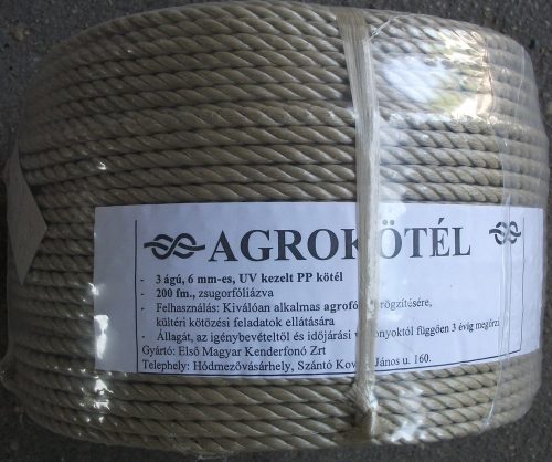 Agrokötél 3 ágú 6 mm-es UV kezelt PP 200 fm 