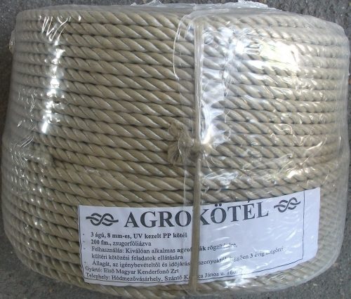Agrokötél 3 ágú 8 mm-es UV kezelt PP 200 fm 