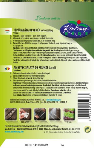 Vetőszalag Tépősaláta  (Lollo Bionda + Lollo rossa + Salad Bowl) keverék 3x1,33m RÉDEI